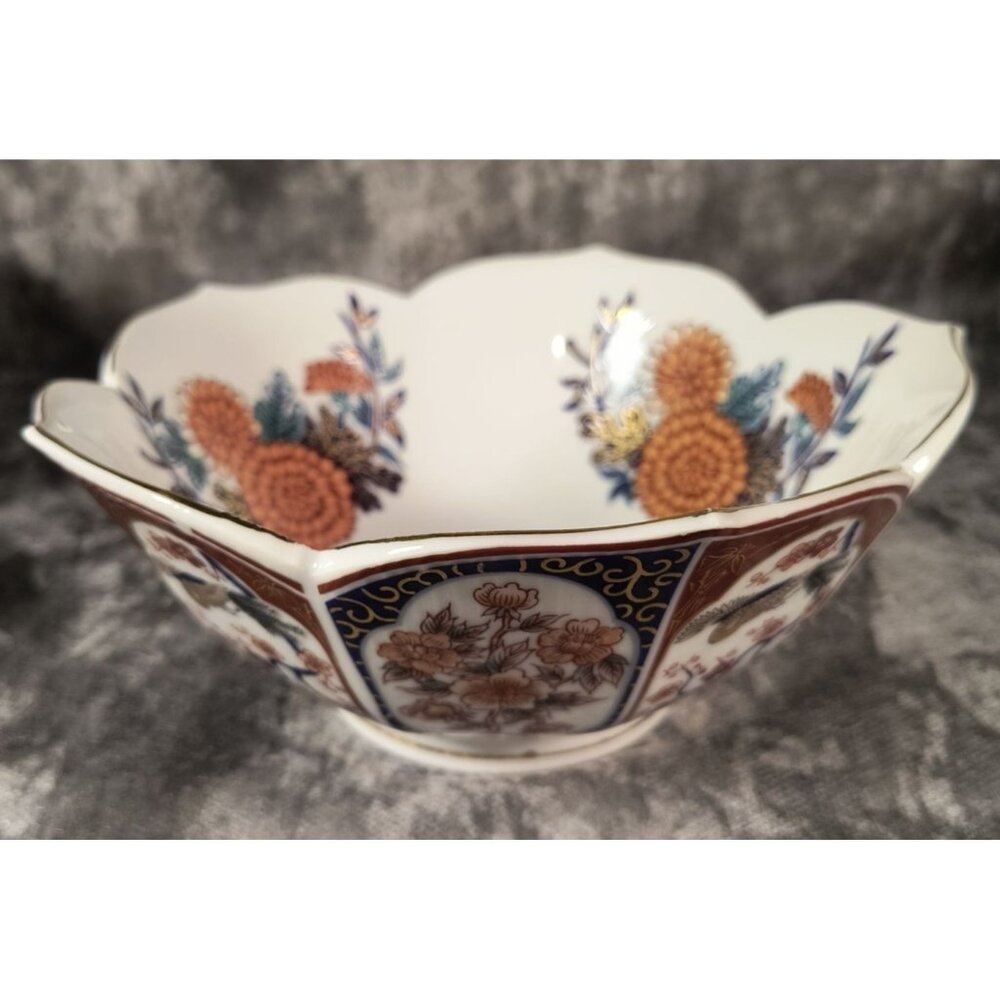 Vintage Japanese Floral Porcelain Bowl By A Price Scalloped Edge